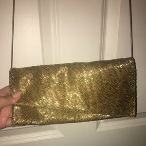 Akira Black Label Hand-Beaded Gold Crossbody Purse